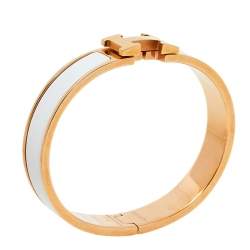 Pre Owned Hermès Clic H White Enamel Rose Gold Plated Narrow Bracelet PM