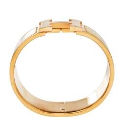 Pre Owned Hermès Clic Clac H Yellow Enamel Gold Plated Wide Bracelet PM