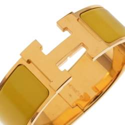 Pre Owned Hermès Clic Clac H Yellow Enamel Gold Plated Wide Bracelet PM