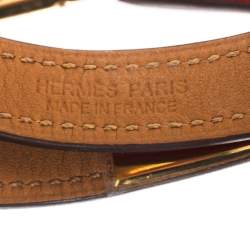Pre Owned Hermes Rouge Casaque Epsom Leather Gold Plated Rivale Double Tour Bracelet S