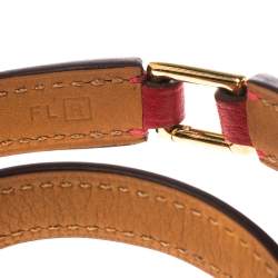 Pre Owned Hermes Rouge Casaque Epsom Leather Gold Plated Rivale Double Tour Bracelet S