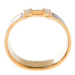 Pre Owned Hermes Clic Clac H Grey Enamel Gold Plated Wide Bracelet PM
