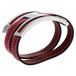 Pre Owned Hermès Rouge Garance Chamonix Leather Pousse Pousse Bracelet