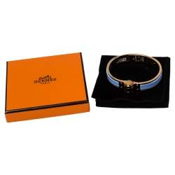 Pre Owned Hermes Charniere Uni Gold Plated Lavender Enamel Hinged Bracelet S