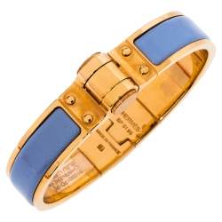 Pre Owned Hermes Charniere Uni Gold Plated Lavender Enamel Hinged Bracelet S