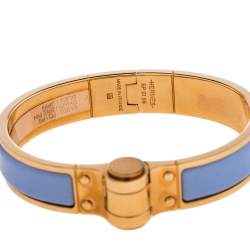 Pre Owned Hermes Charniere Uni Gold Plated Lavender Enamel Hinged Bracelet S