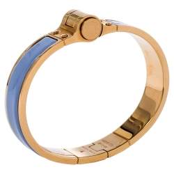 Pre Owned Hermes Charniere Uni Gold Plated Lavender Enamel Hinged Bracelet S