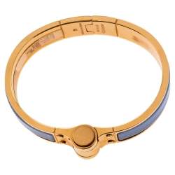 Pre Owned Hermes Charniere Uni Gold Plated Lavender Enamel Hinged Bracelet S