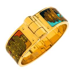 Pre Owned Hermes Gold Plated Merveilleuses Lanternes Enamel Hinged Bracelet S