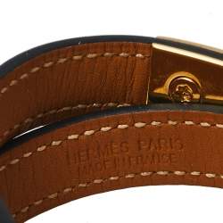 Pre Owned Hermès Black Leather Rivale Double Tour Bracelet S