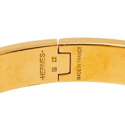 Pre Owned Hermès Clic H White Enamel Rose Gold Plated Narrow Bracelet PM