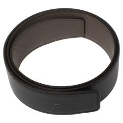 Pre Owned Hermes Black/Gris Etain Epsom/Chamonix Leather Constance Belt Strap 80 CM