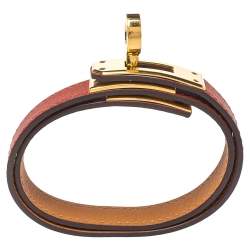 Pre Owned Hermés Cuivre Swift Leather Gold Plated Mini Kelly Double Tour Bracelet T2