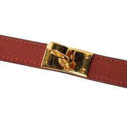 Pre Owned Hermés Cuivre Swift Leather Gold Plated Mini Kelly Double Tour Bracelet T2