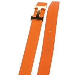 Pre Owned Hermes Orange/Noir Epsom and Box Leather Constance Reversible Belt 100 CM