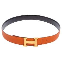 Hermes [174] 2001 Noir/Orange Reversible Epsom/Togo Leather Strap Belt 32 mm Box! - poupishop