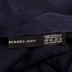 Hermes Navy Blue Hologram Motif Silk Chiffon Stole