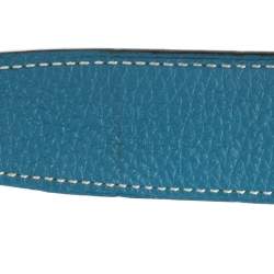 Pre Owned Hermes Noir/Bleu Jeans Chamonix and Togo Leather Constance Reversible Belt 90 CM