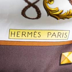 Pre Owned Hermes Brown Key Print Silk Twill Square Scarf