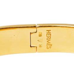 Pre Owned Hermès Clic H Orange Enamel Gold Plated Narrow Bracelet PM