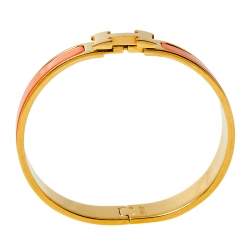 Pre Owned Hermès Clic H Orange Enamel Gold Plated Narrow Bracelet PM
