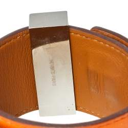 Pre Owned Hermès Orange Leather Collier de Chien Cuff Bracelet S
