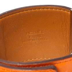 Pre Owned Hermès Orange Leather Collier de Chien Cuff Bracelet S