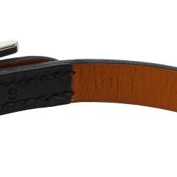 Pre Owned Hermès Hapi 3 Black Leather Palladium Plated Wrap Bracelet S