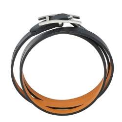 Pre Owned Hermès Hapi 3 Black Leather Palladium Plated Wrap Bracelet S