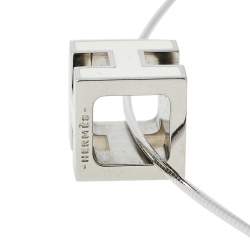 Pre Owned Hermes Cage d'H White Lacquer Palladium Plated Pendant Necklace