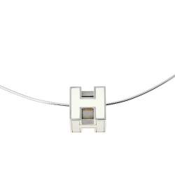 Pre Owned Hermes Cage d'H White Lacquer Palladium Plated Pendant Necklace