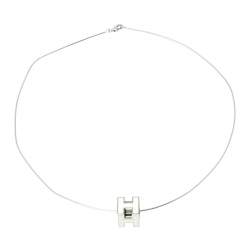 Pre Owned Hermes Cage d'H White Lacquer Palladium Plated Pendant Necklace