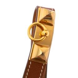 Pre Owned Hermès Brown Leather Rivale Double Tour Bracelet M