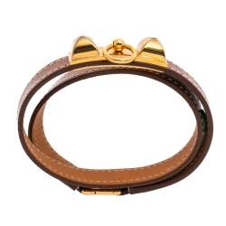 Pre Owned Hermès Brown Leather Rivale Double Tour Bracelet M