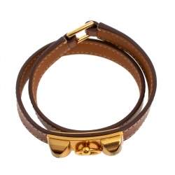 Pre Owned Hermès Brown Leather Rivale Double Tour Bracelet M