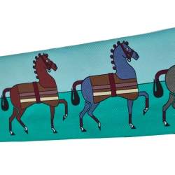 Pre Owned Hermès Blue & Green Rocabar Silk Twilly