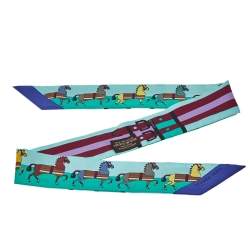 Pre Owned Hermès Blue & Green Rocabar Silk Twilly