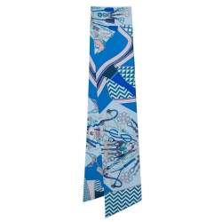 Pre Owned Hermes Blue Bouquets Sellier Printed Silk Maxi Twilly