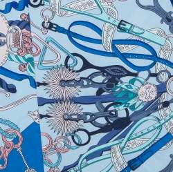 Pre Owned Hermes Blue Bouquets Sellier Printed Silk Maxi Twilly