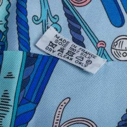 Pre Owned Hermes Blue Bouquets Sellier Printed Silk Maxi Twilly