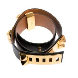 Hermes Noir Box Leather Gold Hardware Collier de Chien Belt 70 CM