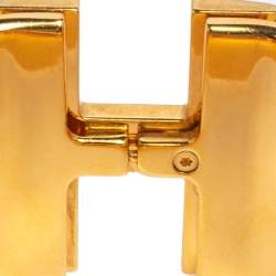 Pre Owned Hermès Clic Clac H Black Enamel Gold Plated Extra Wide Bracelet PM