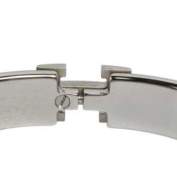 Pre Owned Hermès Clic H White Enamel Palladium Plated Narrow Bracelet PM 