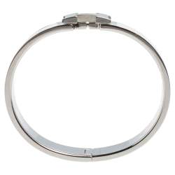 Pre Owned Hermès Clic H White Enamel Palladium Plated Narrow Bracelet PM 