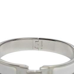 Pre Owned Hermès Clic H White Enamel Palladium Plated Narrow Bracelet PM 