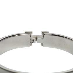 Pre Owned Hermès Clic H Black Enamel Palladium Plated Narrow Bracelet PM