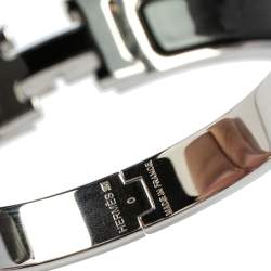 Pre Owned Hermès Clic H Black Enamel Palladium Plated Narrow Bracelet PM
