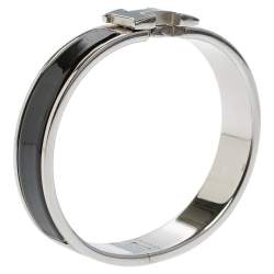 Pre Owned Hermès Clic H Black Enamel Palladium Plated Narrow Bracelet PM