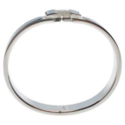 Pre Owned Hermès Clic H Black Enamel Palladium Plated Narrow Bracelet PM