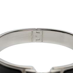 Pre Owned Hermès Clic H Black Enamel Palladium Plated Narrow Bracelet PM